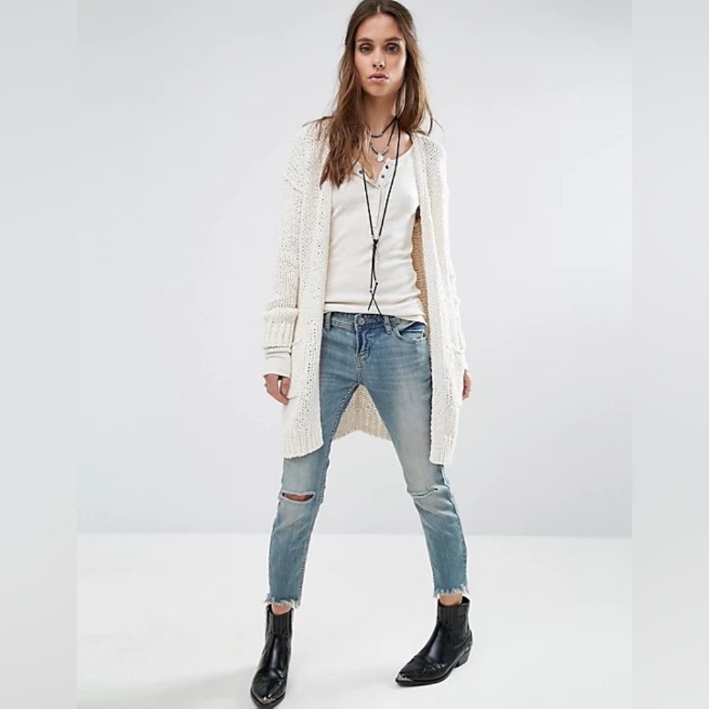 Free People Simply Sienna Crochet Knit Cardigan Ivory